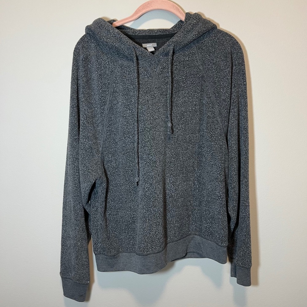 Aerie Women's Charcoal‎ Gray Boucle Fleece Pullover Hoodie Sweatshirt Large